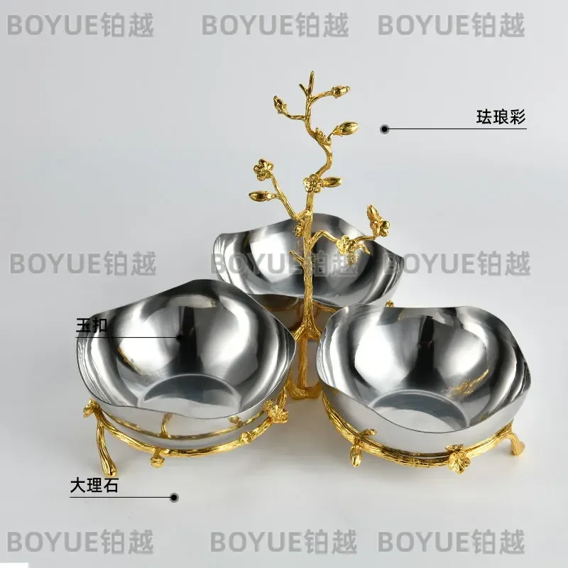 Gold Branch Leaf Stainless Steel Fruit Bowl Salad Platter European Elegant Home Decor Centerpiece Ornament Kitchen Tray view 5