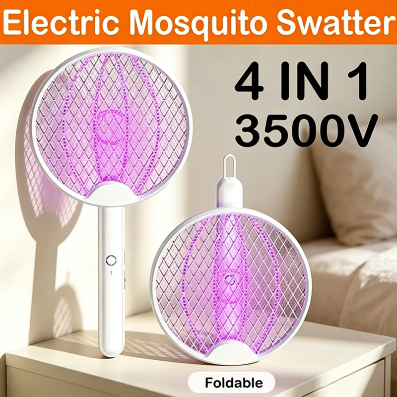 Foldable Electric Mosquito Swatter USB Charging 4-In-1 UV Mosquito Killer Handheld Insect Zapper for Indoor & Outdoor Use