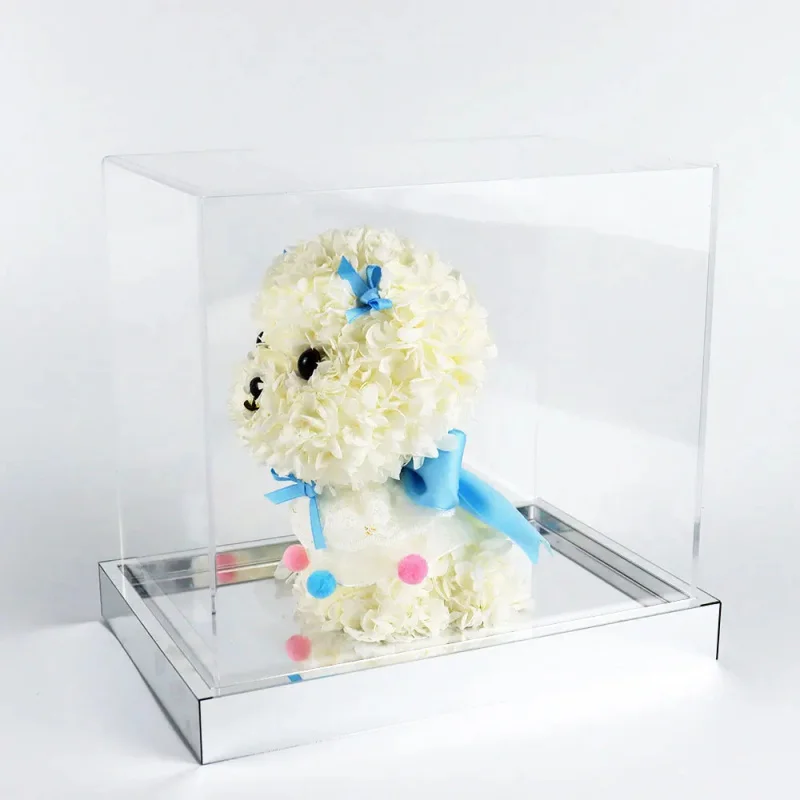 Factory custom size transparent acrylic with gold mirror base luxury display cabinet