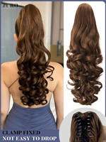 20 Inch Long Body Wave Ponytail hair Extension Synthetic Heat Resistant Claw Curly Wavy Ponytail Hairpieces for Women brown