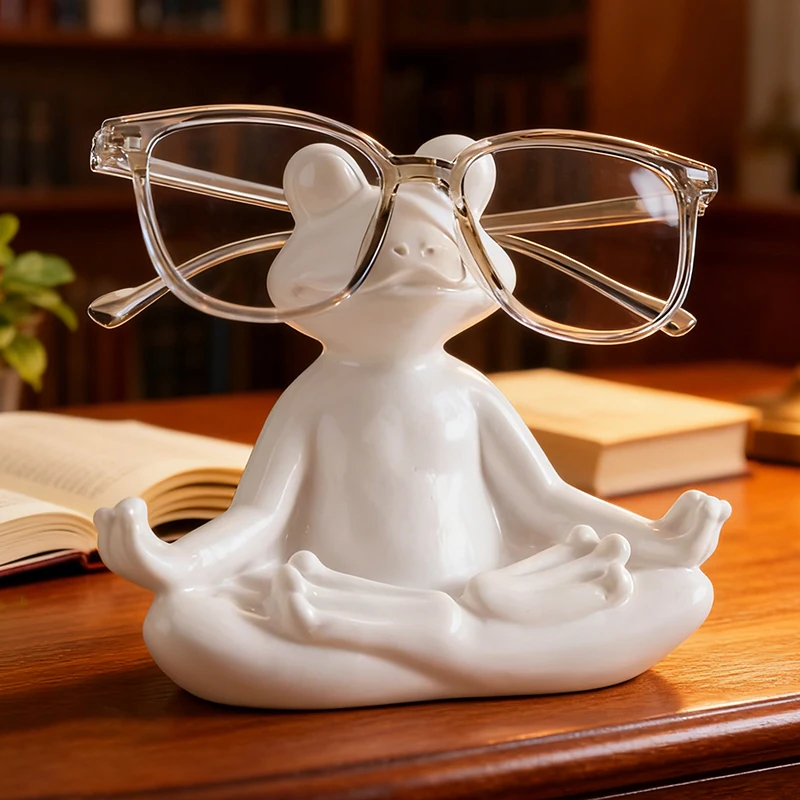 Stylish Zen Frog Resin Eyeglasses Holder Cute Yoga Frog Figurine Glasses Stand for Home Office Desk Decor Gift Idea for Zen Love