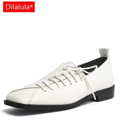 Dilalula Newest Genuine Leather Lace Up Pumps Women Spring Low Heel Comfortable Casual Pumps Office Ladies Shoes 2025
