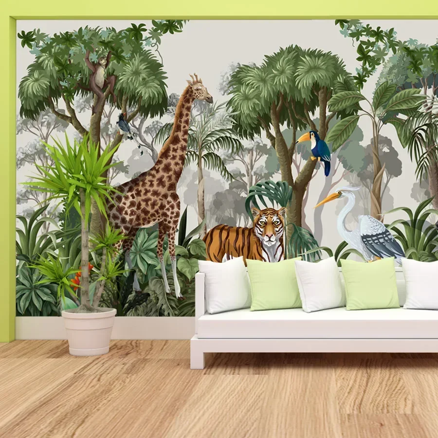 Peel and Stick sfondi 3d opzionali per pareti della camera da letto bambini Baby Cartoon Safari Animal TV Contact Wall Papers pannelli per la