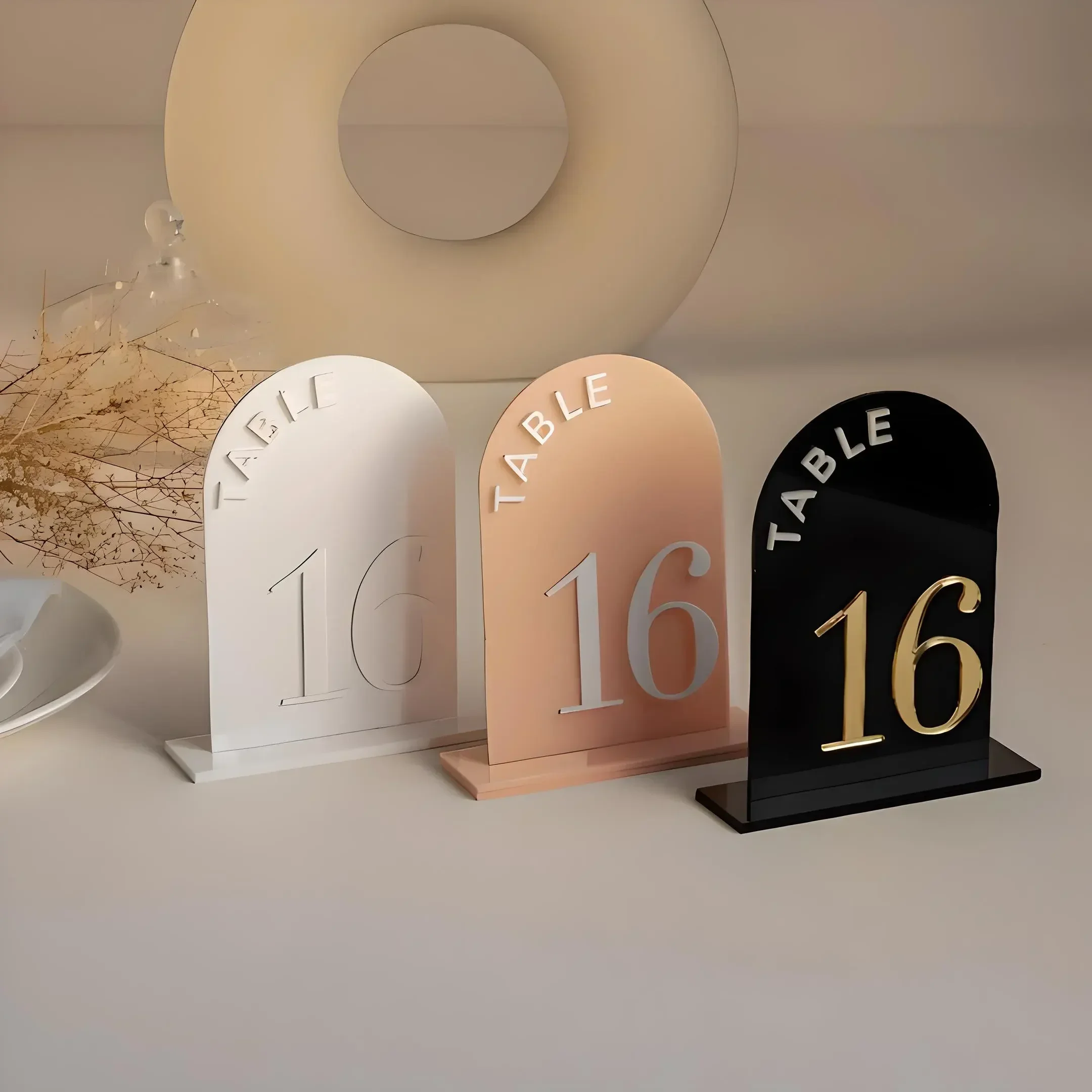 White Acrylic Table Numbers Arched Wedding Table Number Modern Wedding Decor