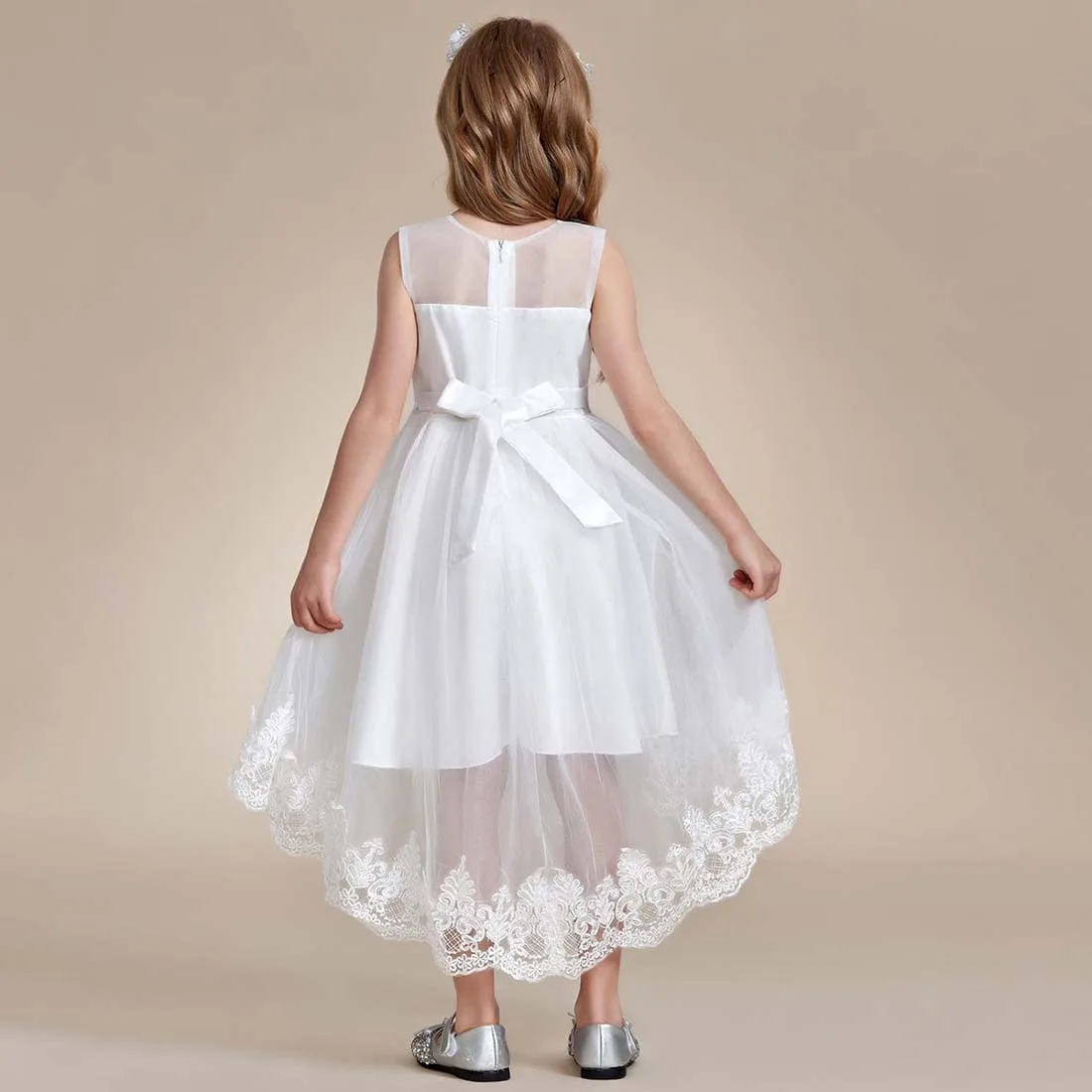 YZYmanualroom Stylish Lace High Low A-line Flower Girl Dress with Sleeveless 2-15T