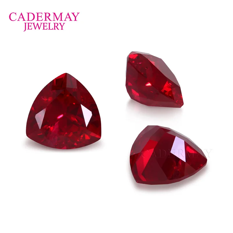 With Inclusions And Minor Cracks Ruby 4mm-12mm Trillion Shape Pigeon Blood Red Lab Grown Ruby Loose Gemstones For Making Jewelry