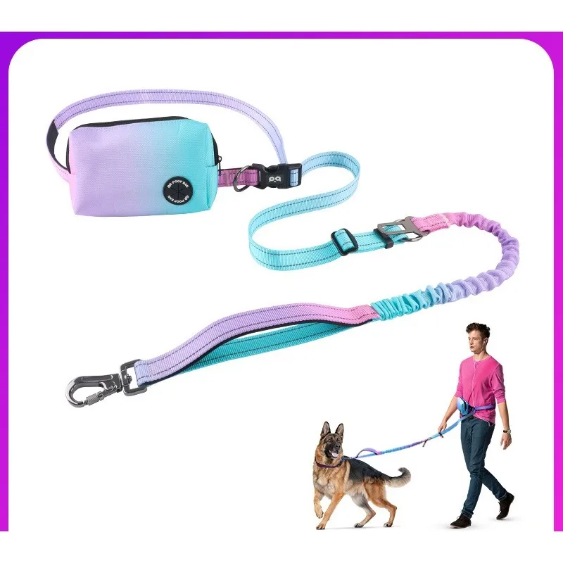 

Telescopic Rainbow Dog Rope Zipper Bag, Double Layer Soft Padded Handle, and Durable Elastic Band Hands Free Belt