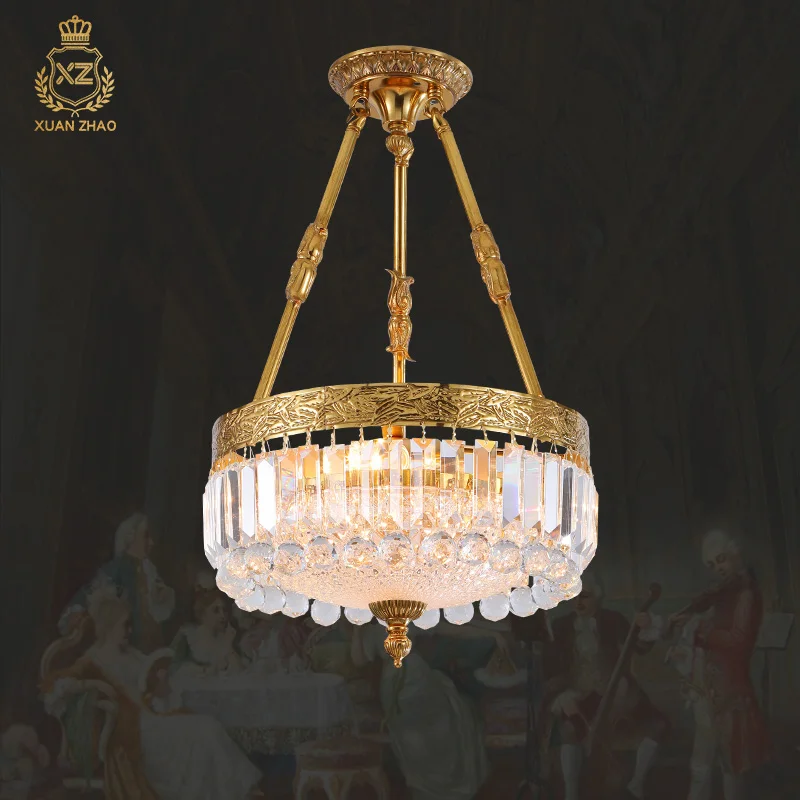 

XUANZHAO European Gold Luxury Full Copper Crystal Chandelier For Stairwell Restaurant Bar Light