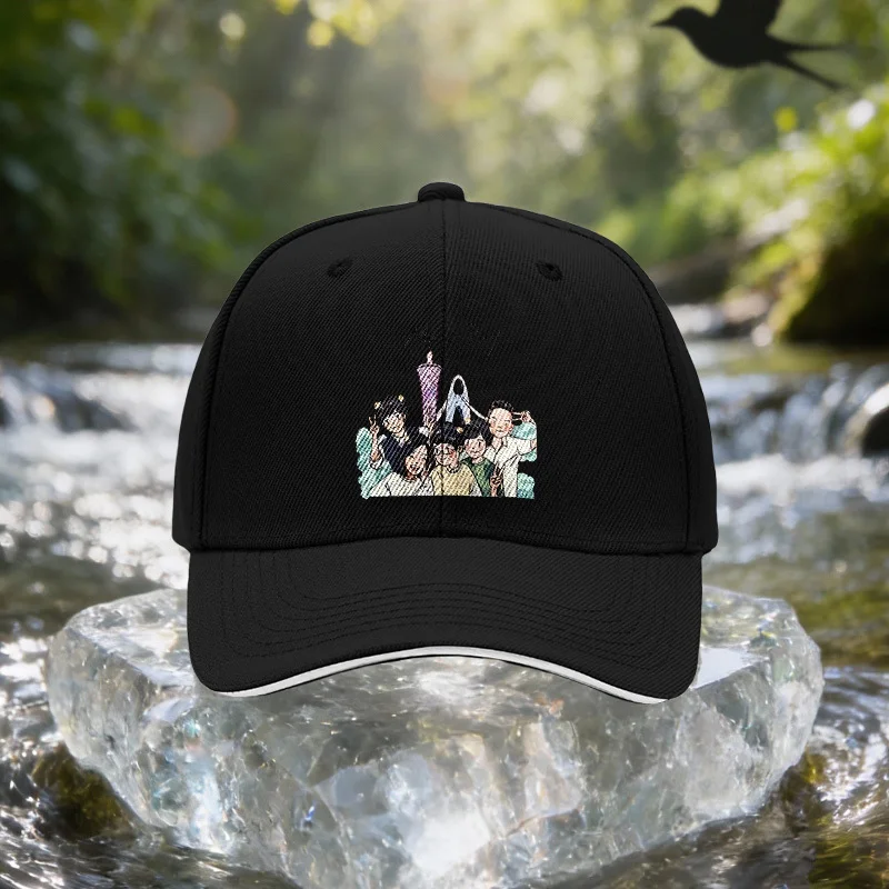 5-Person Group Photo Victory Gesture Sandwich Baseball Cap, Unisex Easy Lightweight Adjustable Outdoor Sun Hat, Ideal Gift for T