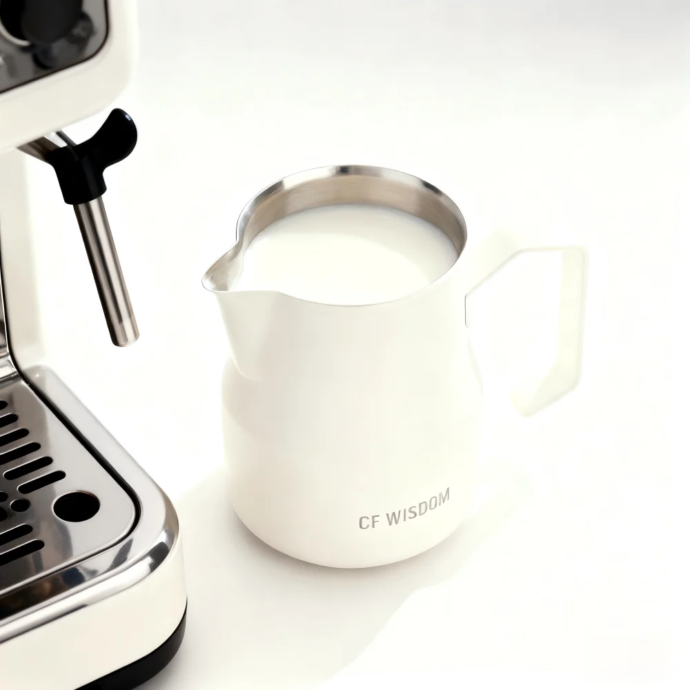 CF WISDOM كرين صنبور إبريق الحليب الغذاء الصف 304 الفولاذ المقاوم للصدأ سهلة صب رافعة صنبور المهنية باريستا الحليب مزبد أداة