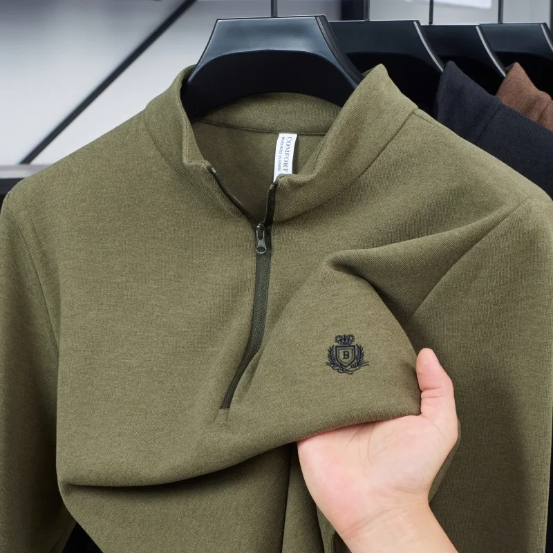 الخريف والشتاء الرجال الجديدة بأكمام طويلة على الوجهين المخملية مريحة الدافئة سستة رياضية رائعة العلامة التجارية المطرزة