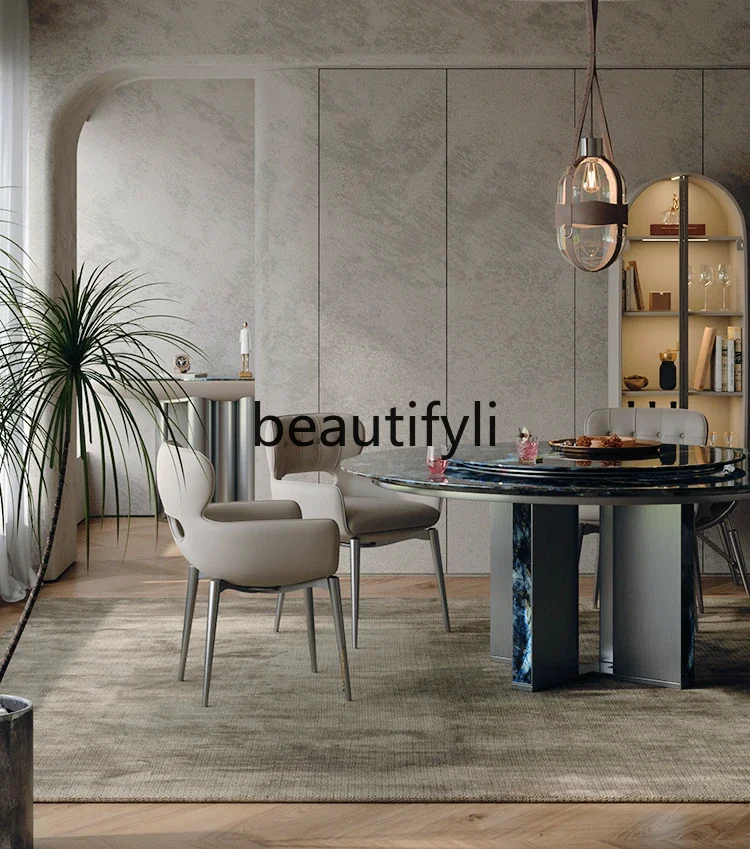 Round dining table natural marble high-end