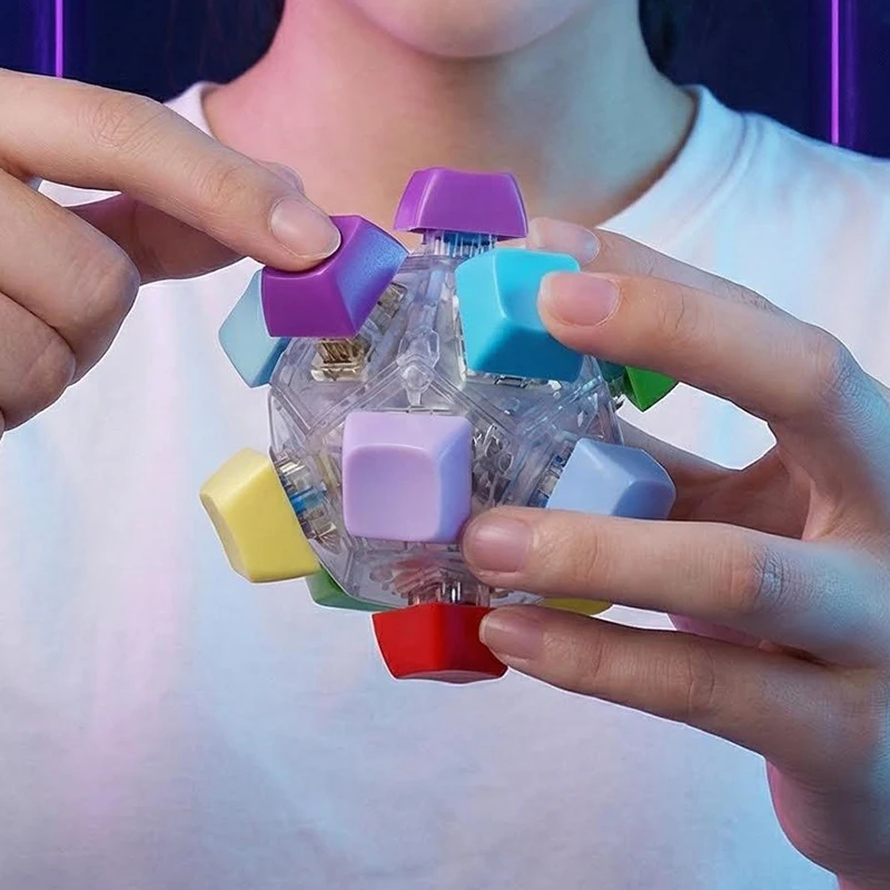12 Keys Magic Ball Fidget Keychain DIY Keyboard Keys Button Finger Keyboard Cap Pass The Time Keycap Pinch Toy Adult Child Gift