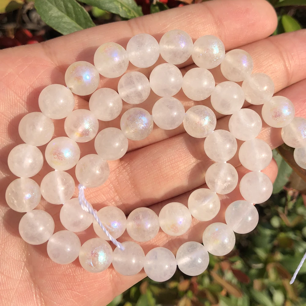 Natural Stone AB White Moonstone Quartz Crystal Loose Beads For Jewelry Making Diy Bracelet Necklace 15Inch 6 8 10 mm