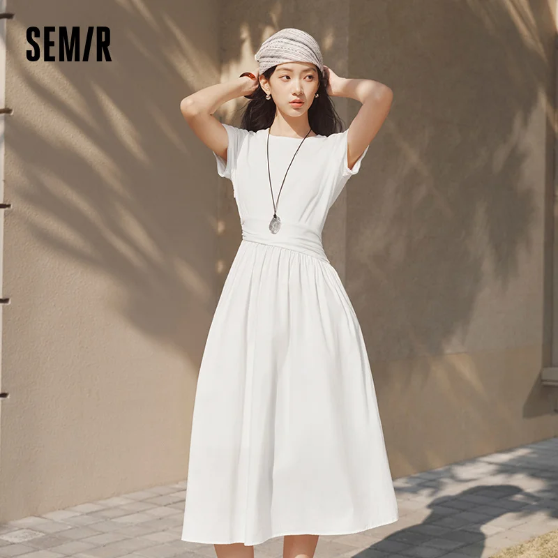 Robe plissée pour femme Semir 2026, col rond, taille cintrée, style urbain décontracté, douce et con