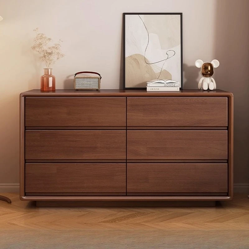 Solid wood chest six-bucket drawer storage cabinet walnut large capacity living room bedroom wall locker