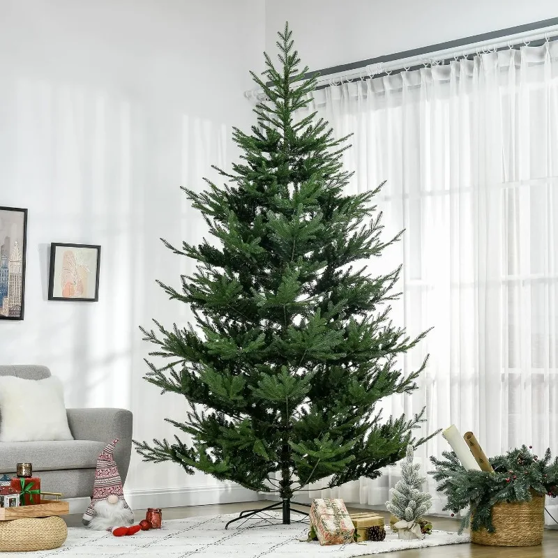 9 Foot Artificial Christmas Tree, Pine Hinged Xmas Tree with 1939 Realistic Branches, Steel Base, Auto Open, Green