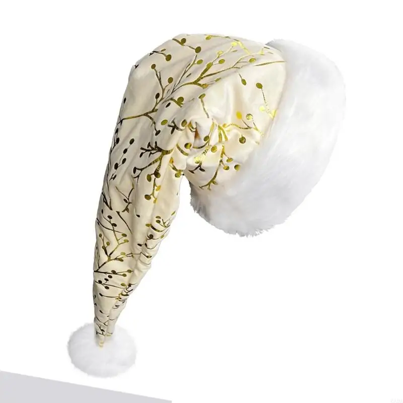 Christmas Hats with Golden Branch Pattern And Plush Trim For Festival Gathering Adult Kids Family Event Seasonal Decors 6XDA