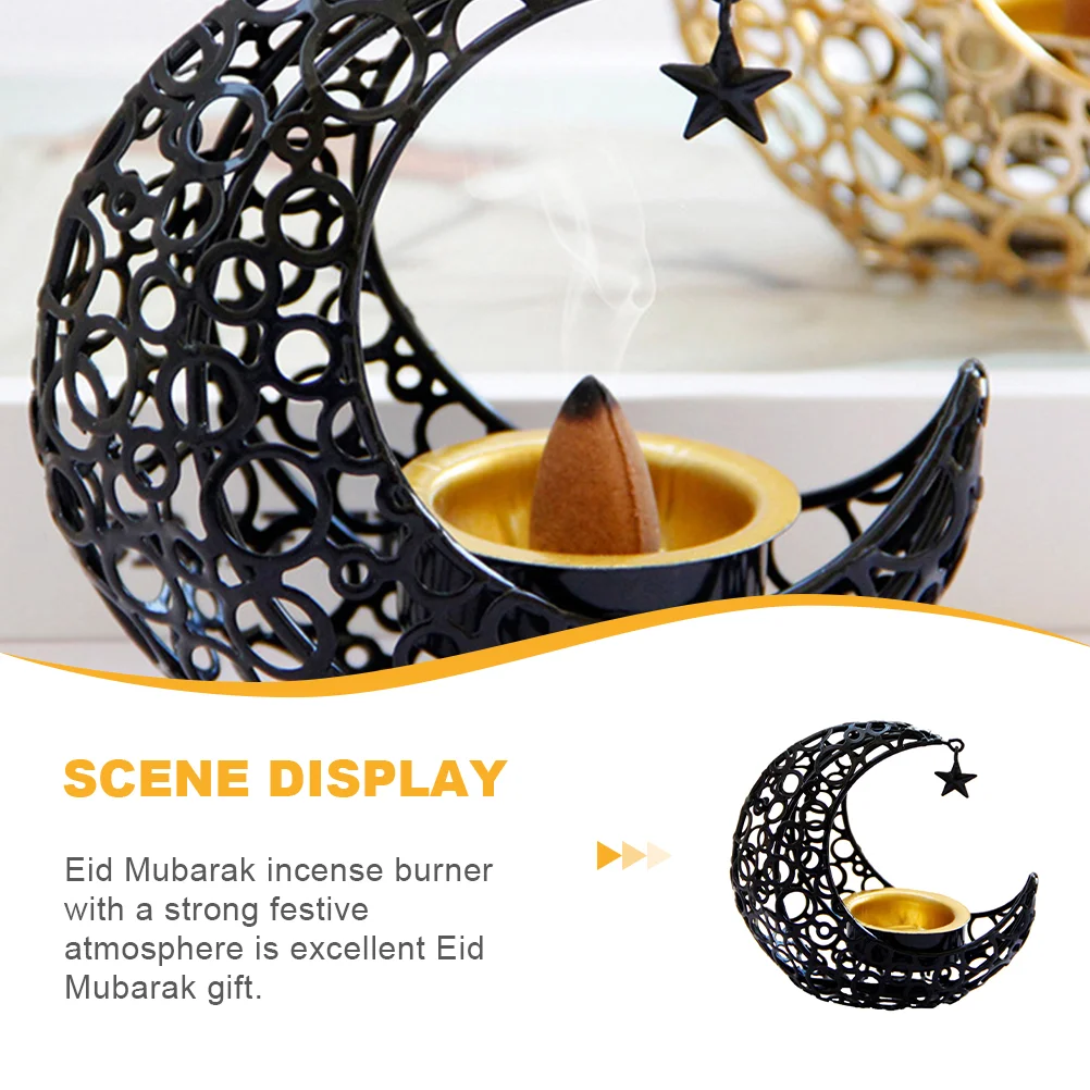 Meditation Incense Burner Eid -Fitr Holder Muslim Ramadan Censer Crescent Moon Black