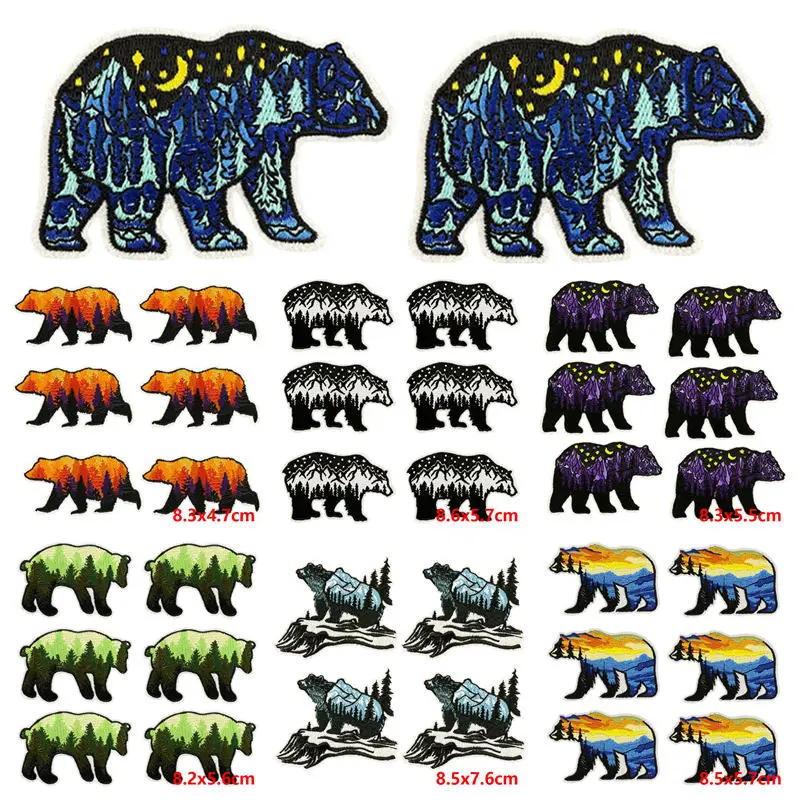 

10PCS/Lots Outdoor Mountain Bear Embroidered Patch Iron On Patches For Clothing Thermoadhesive Patches Hiking Patch For Backpack