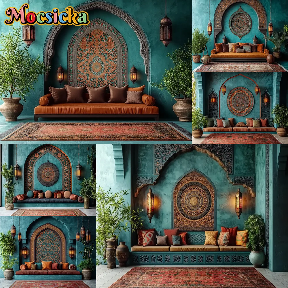 Mocsicka Photography Background Sofa Green Leaves Room Decoration Backdrop Mubarak Eid Muslim Party Portrait Studio Props