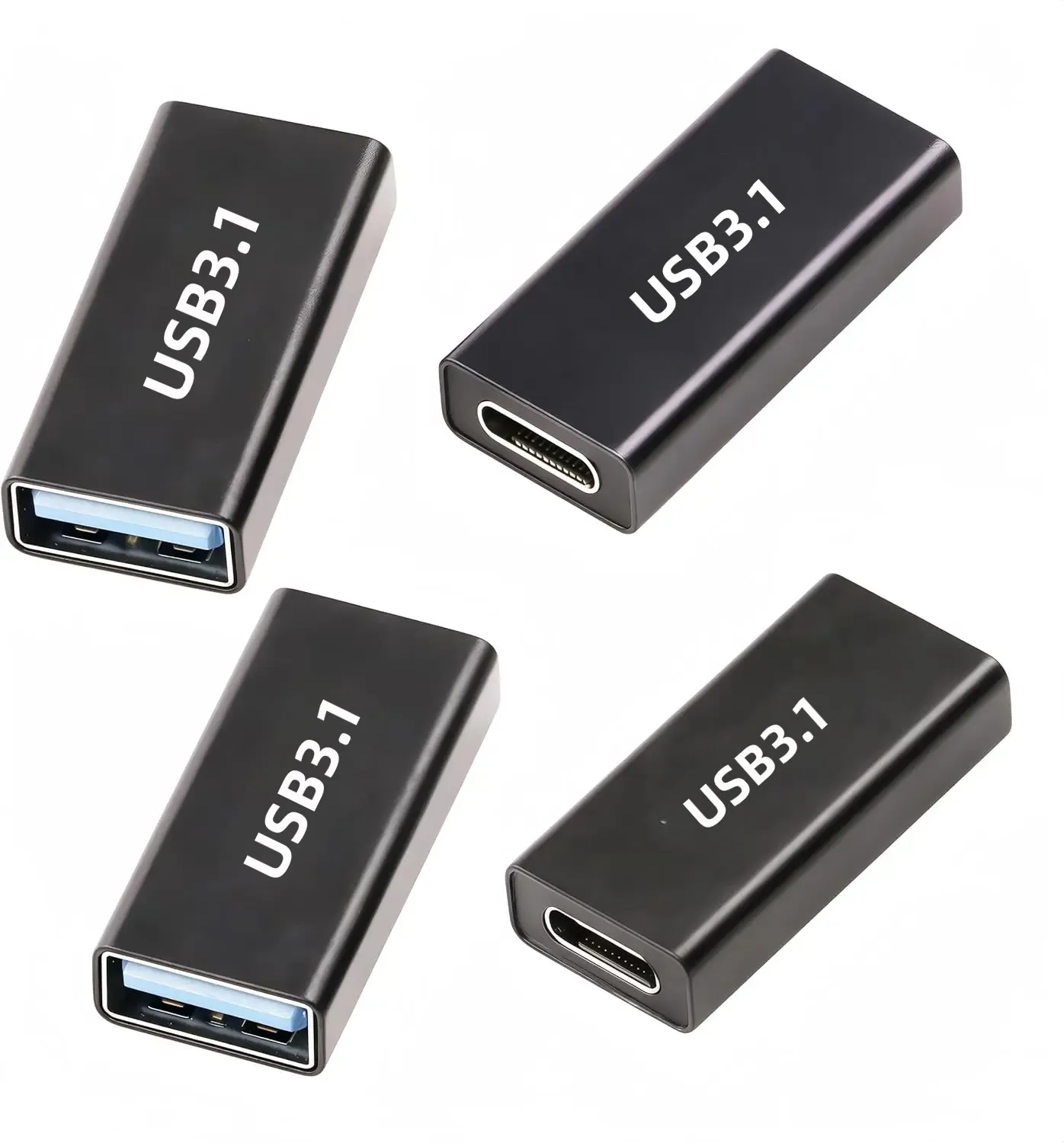 Adaptador USB C Fêmea para USB A Fêmea (4 Unidades), Conector de Transferência de Dados de Alta Velocidade USB 3.1 10Gbps para PC, Laptop, Celular