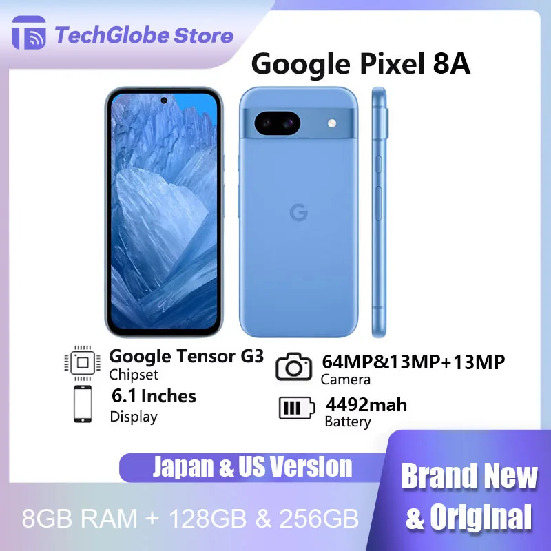 Nuovo originale Google Pixel 8a Smartphone Google Tensor G3 AI 64 MP Quad PD Ampia fotocamera 120Hz Display OLED 4492mAh Batteria Telefoni