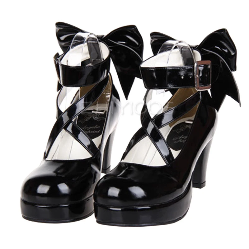 New Puella Magi Madoka Magica Cosplay Shoes Lolita Platform Crisscross Ankle Strap Chunky Heels Big Back Bow Mary Jane for Women 4