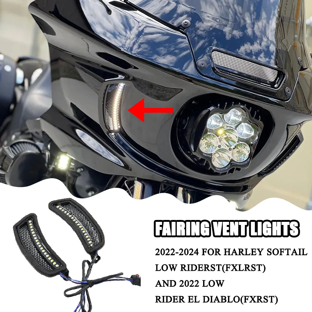 

For Harley Softail Low Rider ST FXLRST Low Rider El Diablo FXRST 2022-2024 Brand NEW Motorcycle LED FAIRING VENT LIGHTS Black