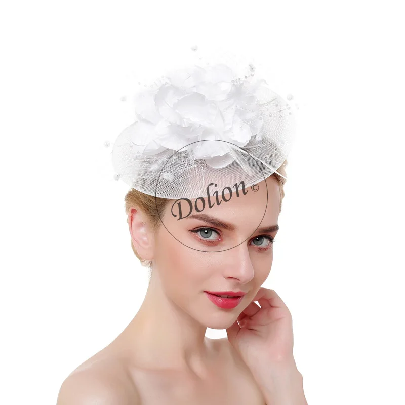

Свадебный головной убор в корейском стиле с цветком и перьями, парикмахерская шляпа, тканевая сетчатая заколка для волос для свадебной фотосессии, аксессуар