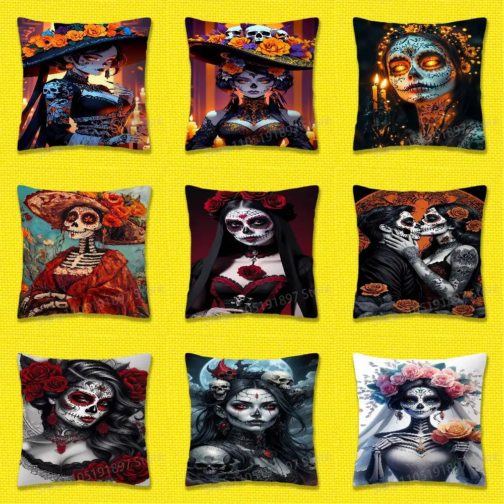 

Mexico Skull Girl Catrina Rose Throw Pillow Case For 50x50cm 30x30cm 55x55cm 45x45cm 40x40cm Square Bed Pillowcase Cover