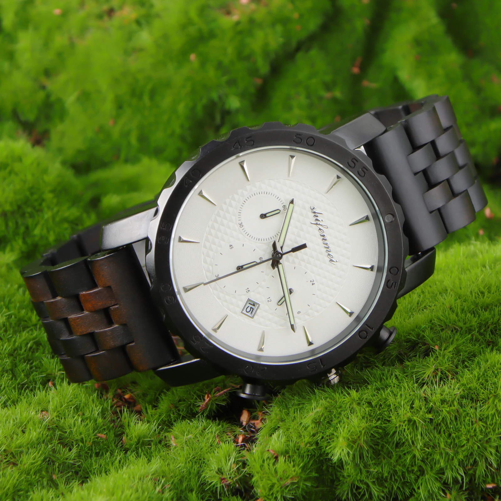 Kitykiss ผู้ชายไม้ควอตซ์นาฬิกาแบรนด์หรูเรืองแสงใน Night ปฏิทินกันน้ํา Multi-time Zone แฟชั่นกีฬานาฬิกาผู้ชาย