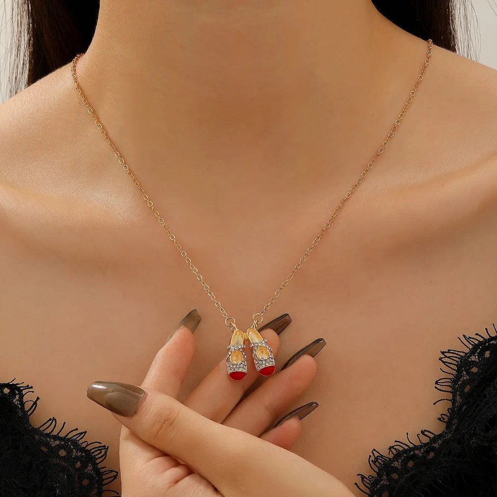 Exquisite Temperament Dopamine Colorful Shiny Rhinestone Mini Ballet Shoes Pendant Necklace for Women Ballet Dancer Jewelry Gift