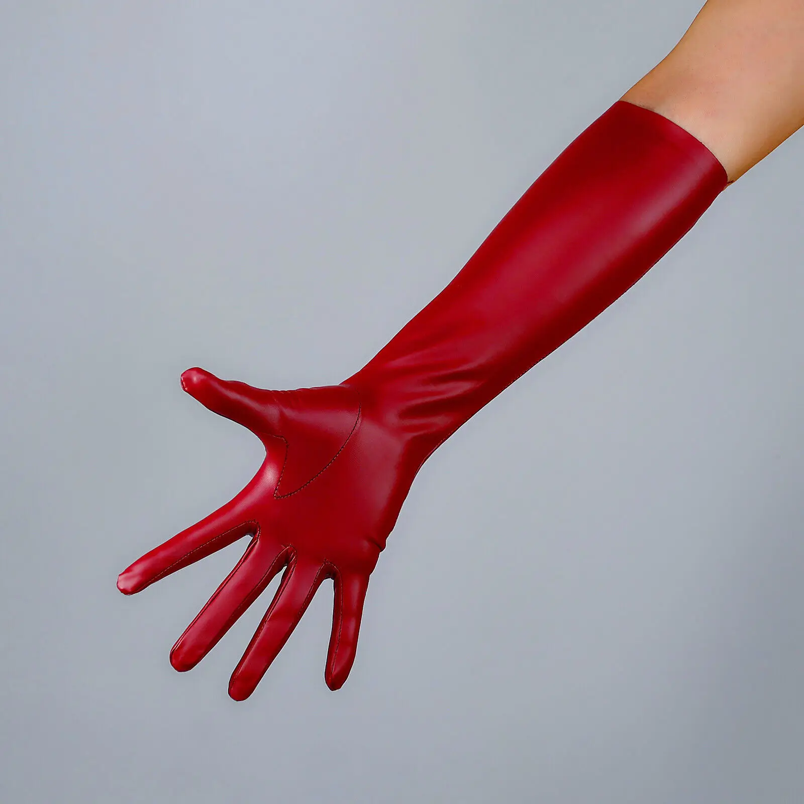 LATEX Long GLOVES Shine Pink 40cm Elbow Faux Leather Rubber 2nd Skin Extra Thin FITTED Evening Cosplay Fashion Nightclub Glove