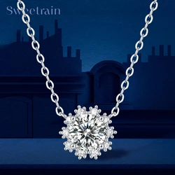 925 Sterling Silver 1ct Moissanite Pendant Necklace 18k Gold Plated Sunflower Necklaces Clavicle Chain for Women Fine Jewelry