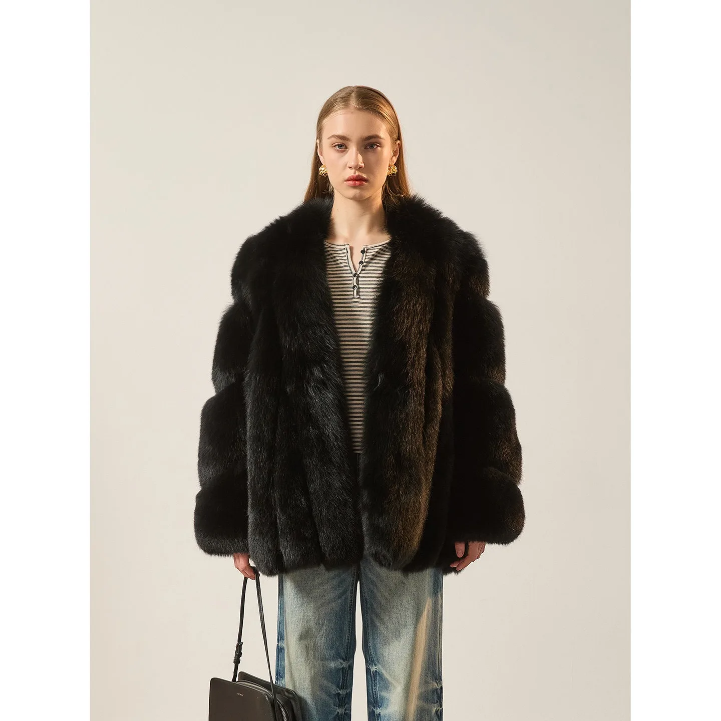 

Hot Selling Fashion New V-neck Mid-length Real Fox Fur Drop Classic Style Fox Fur Jacket Imported Fox Fur Long-sleeved Jacket