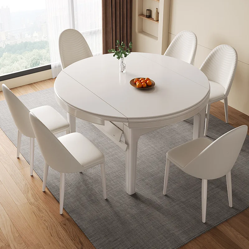Rock slab dining table, chairs and dining table combination telescopic square and round dual-purpose solid wood small apartment