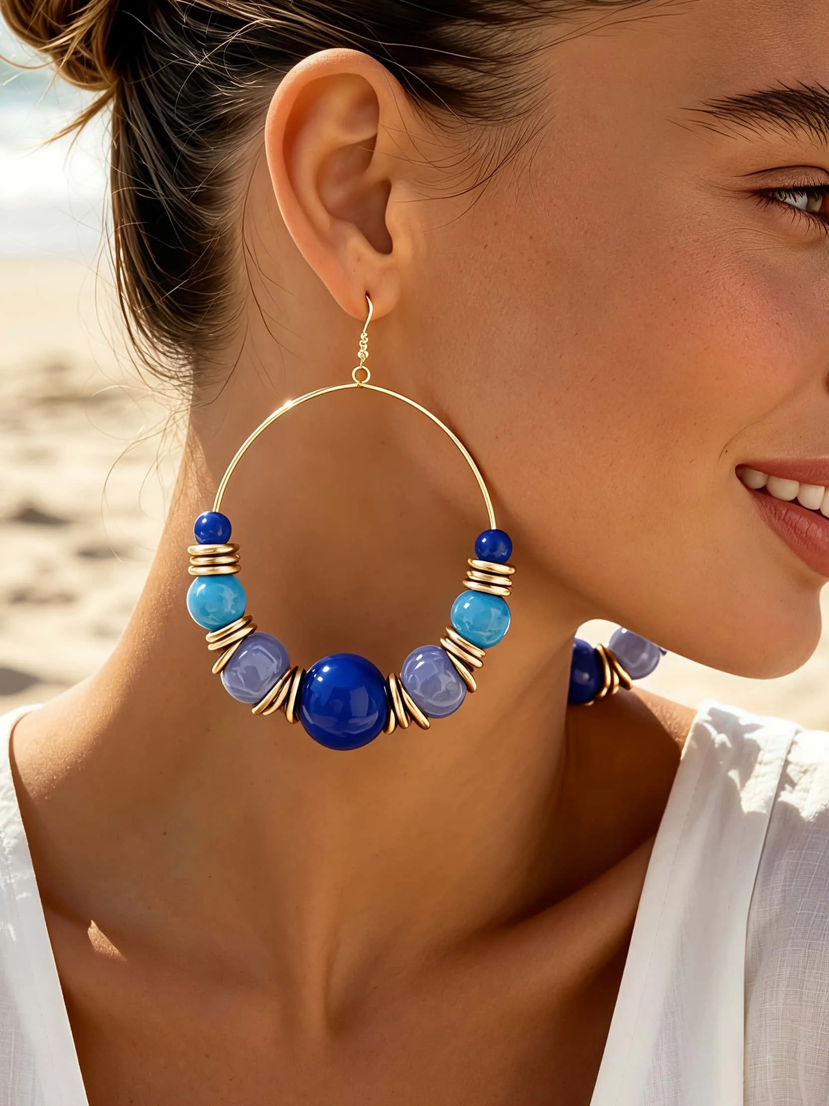 Large Bead Hoop Earrings