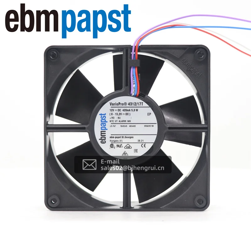 ebmpapst 4312/17T 119* 119 * 32mm 12cm 12V DC 5W 170m3/H 2800rpm Ball Bearing Inverter Compact Axial Cooling Fan 4312/17V