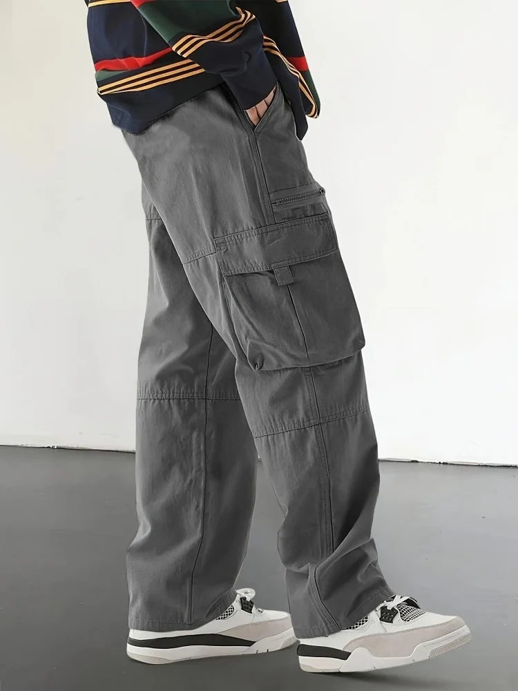 Spring and Autumn new fashion solid color outdoor sports hiking multi-pocket cargo pants men's casual loose plus size long pants