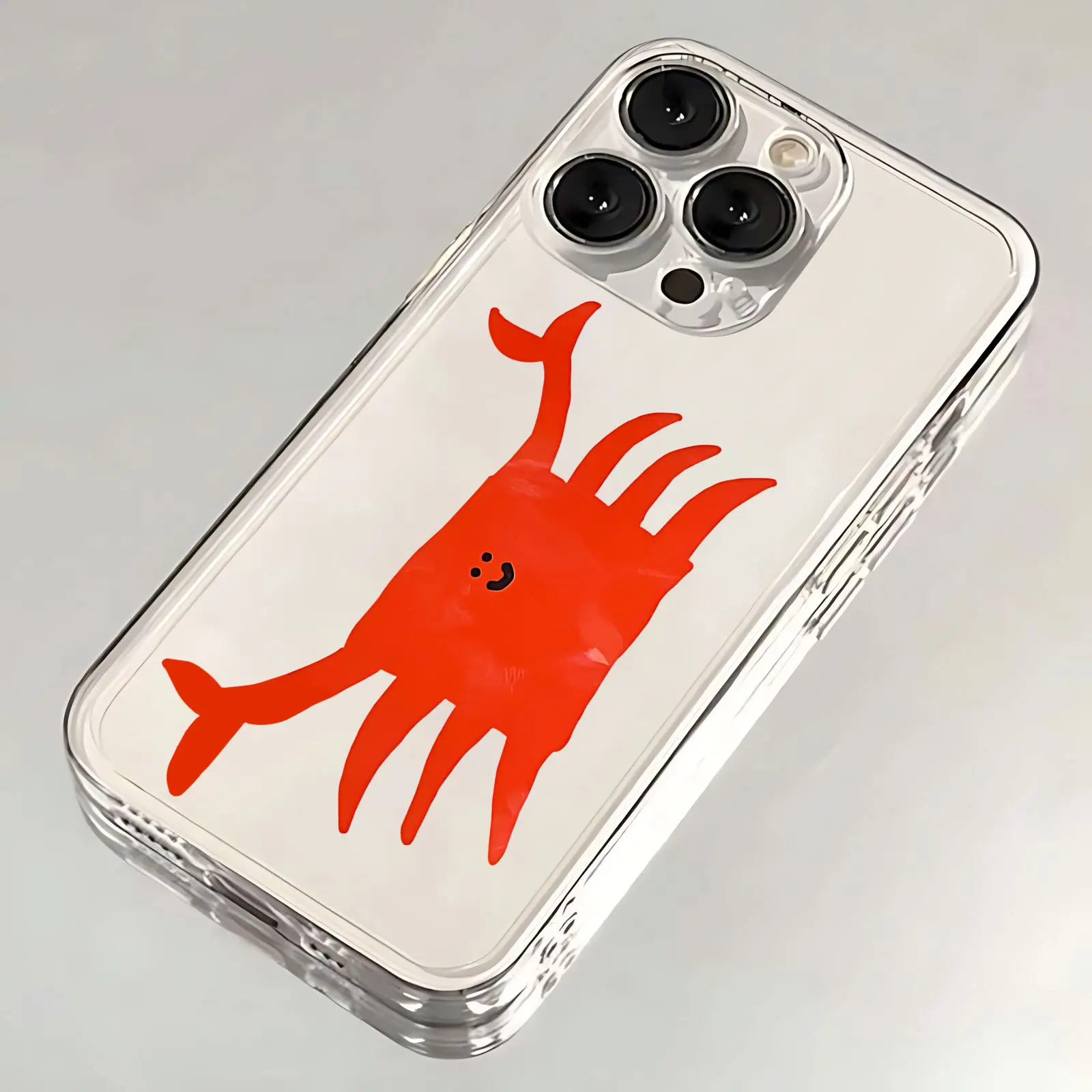 Ins Korean Cute Simple Graffiti Red Crab Phone Case For iPhone 16 15 14 13 12 11 Mini Pro Max X XR XSMax 7 8 Plus SE20 Cover