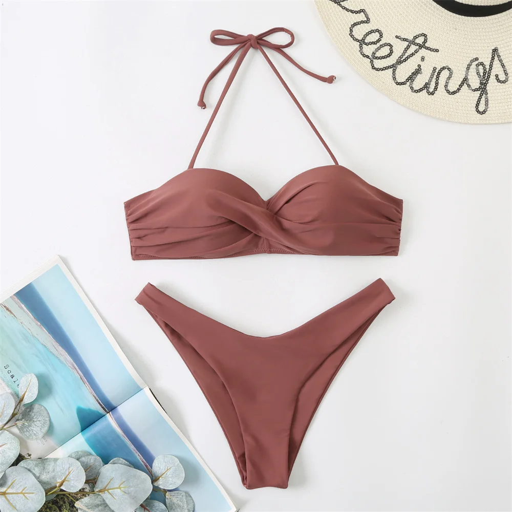 

Sexy String Bandeau Swimsuit Bandage Bikini Wrinkles Pleated Push Up Swimwear Women Beach Outfits Bathing Suits Bikinis De Mujer