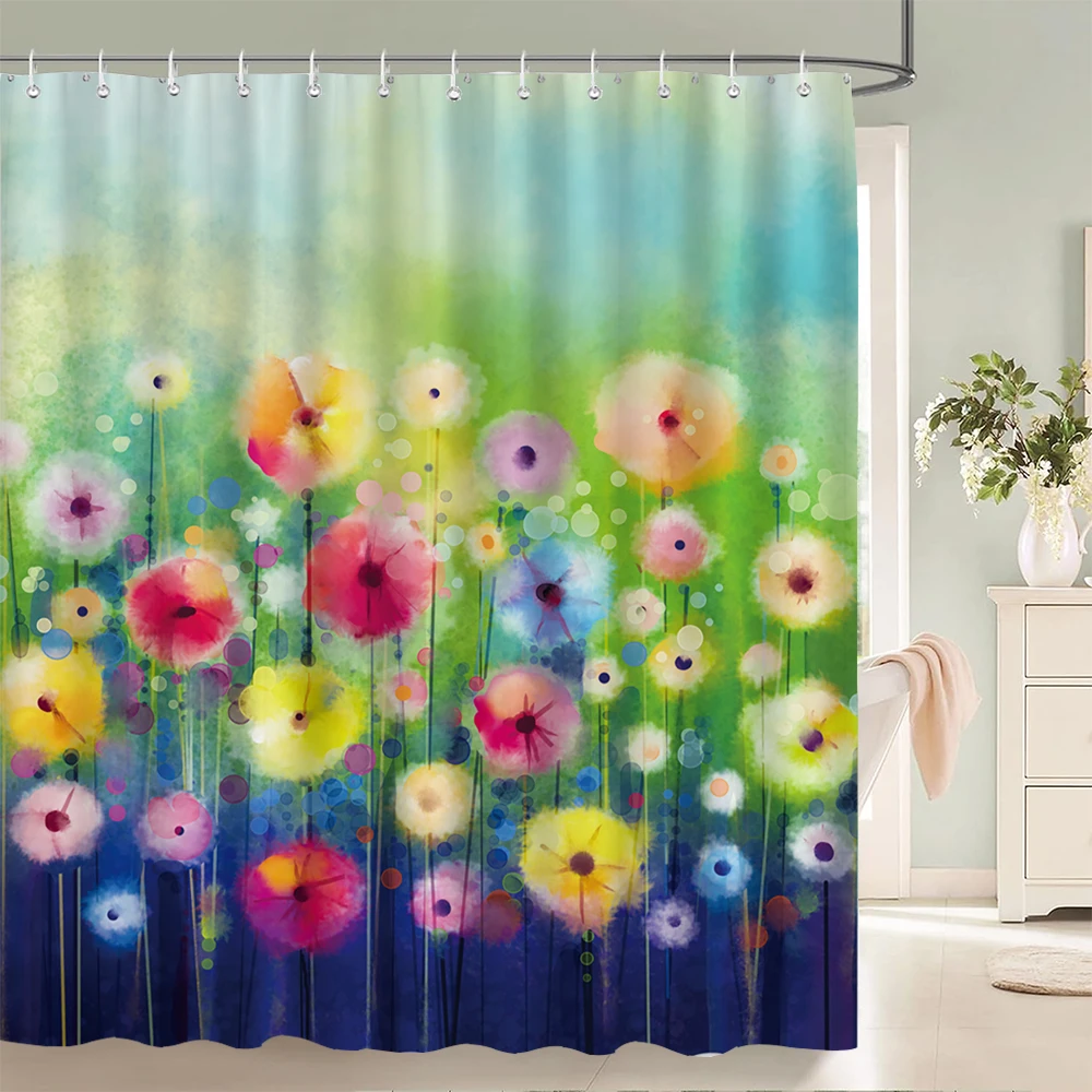 

Colorful Flowers Shower Curtains Waterproof Fabric Bath Curtains For Bathroom Bathtub Large Wide Bathing Cover With Hooks