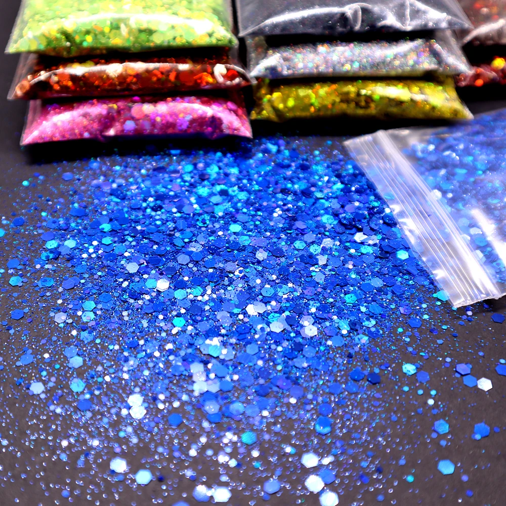 Matte & Laser Glitter paillettes Mix Size Hexagon Nail Glitter Laser Chunky Manicure Glitter Holographic Chameleon Glitter Pigment