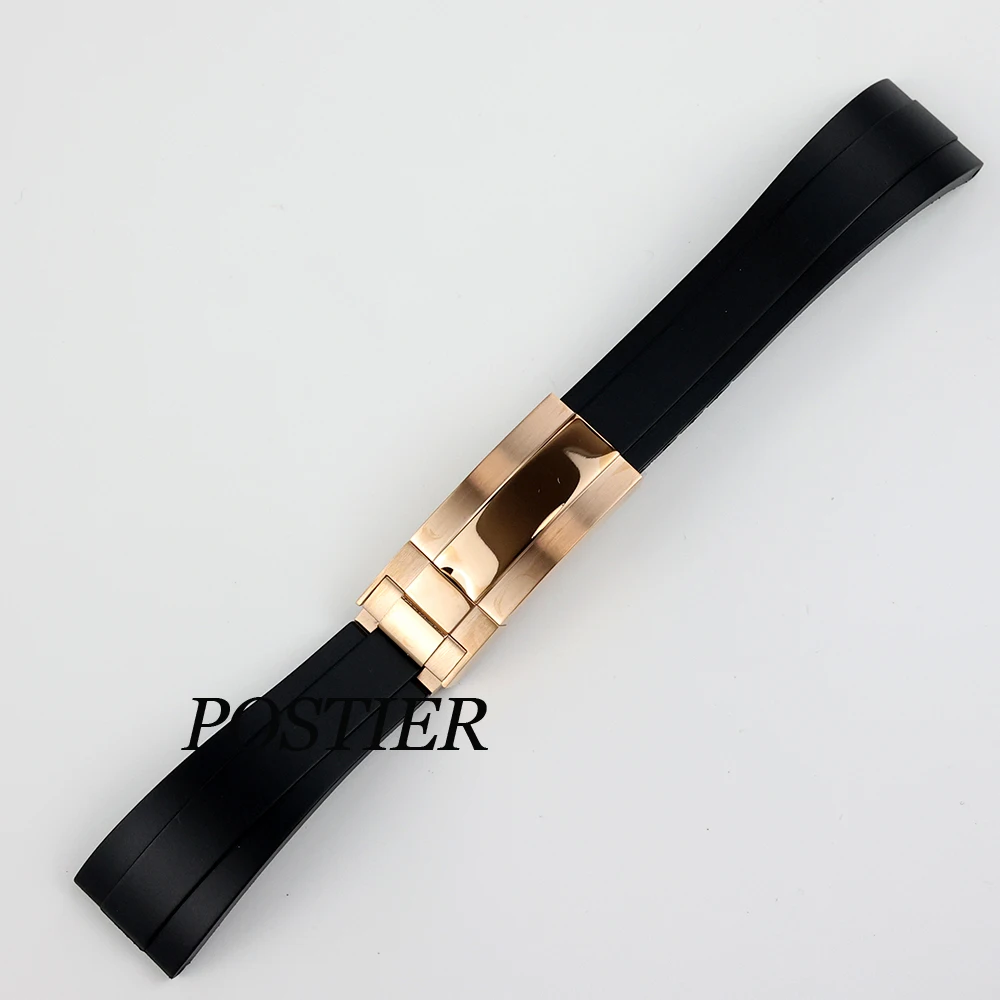 20mm rubber strap black/rose gold/gold/silver folding safety buckle for sbumariner gmt yacht NH35 watch case 40mm high quality