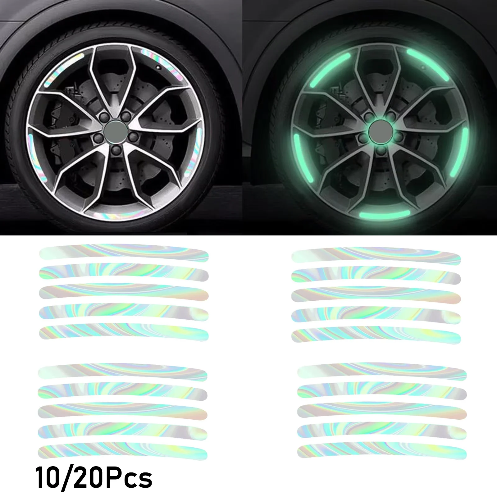 10/20Pcs Car Wheel Reflective Strip Luminous Hub Sticker Warning Signal Night Driving Decorative Sticker for Bike Motorcycle Rim