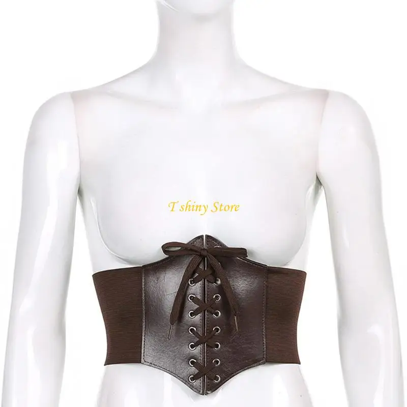 

N58F Gothic Dark Female Waist Corset Belt Wide PU Leather Belts Women