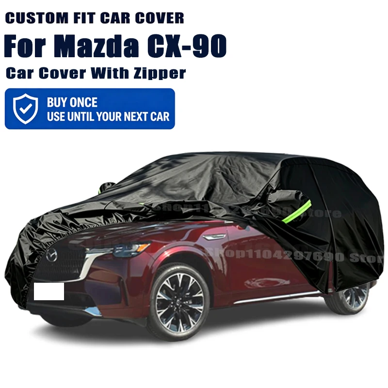 For Mazda CX-90 Outdoor Full Car Cover With Zipper Snow Cover Sunshade Waterproof Dustproof Exterior Protection