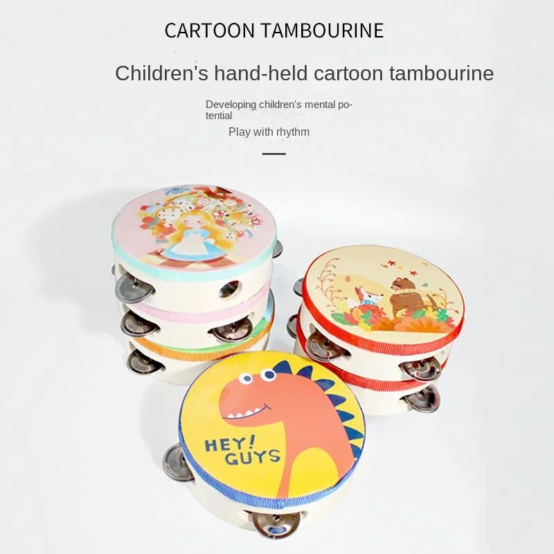 

1Pc Orff Percussion Musical Instrument Children Cute Cartoon Tambourine Wooden Kids Early Education Music Toy Tambourine