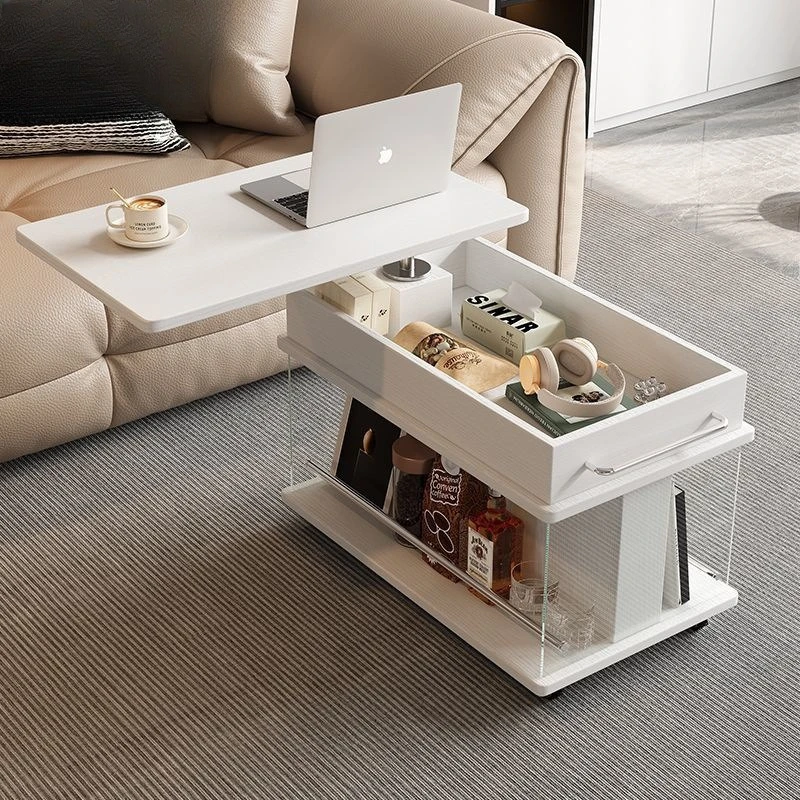 Living room multi-functional sofa side few light luxury creative balcony mobile side cabinet light luxury solid wood lifting